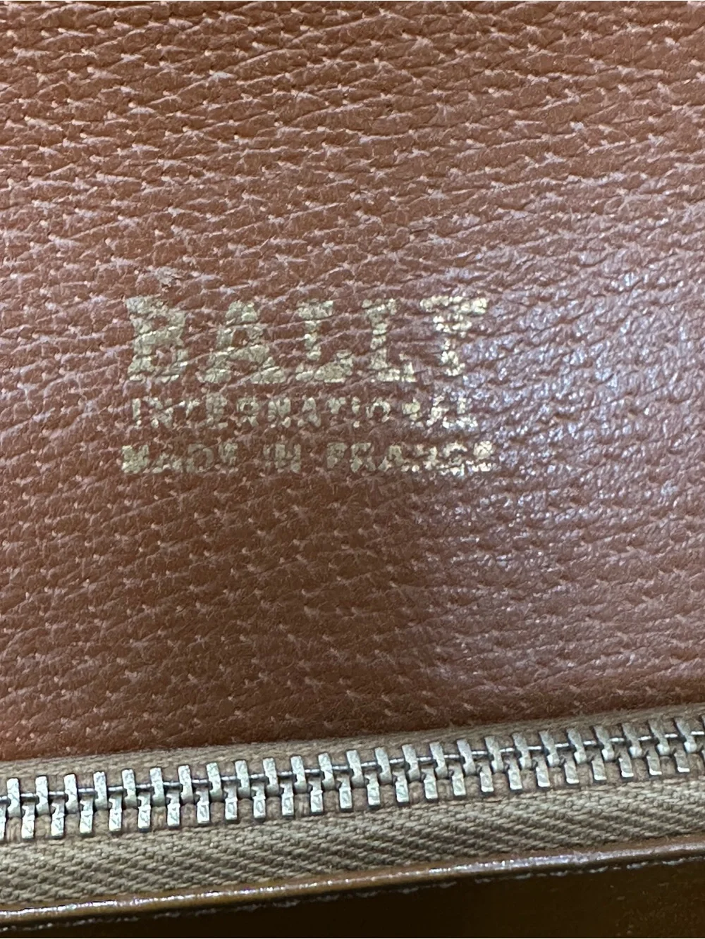 Vintage Bally Made in France Cognac Leather Shoulder Bag Éclair Zipper